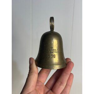 VTG 1990 Silver-Plated Brass Hand Bell – Engraved Christmas Décor 3"
